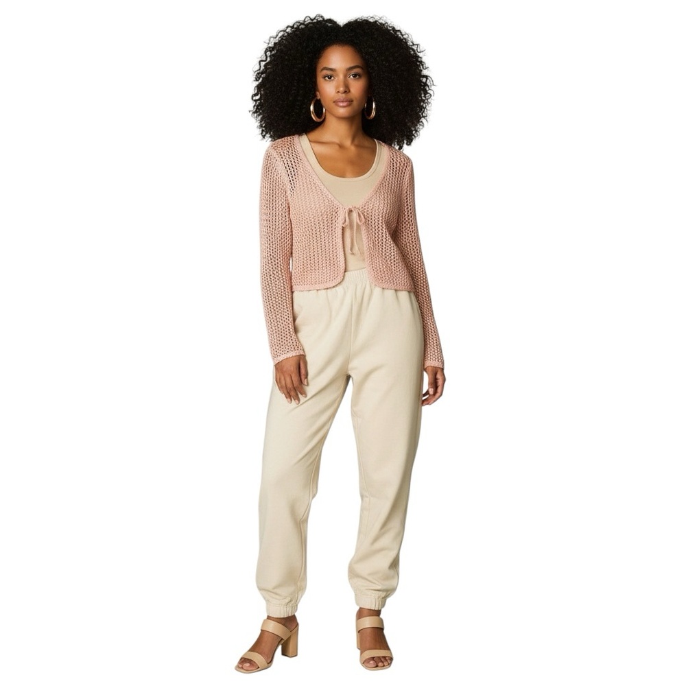 American Eagle Cropped Tie-Front Crochet Knit Cardigan Long Sleeve Summer Shrug